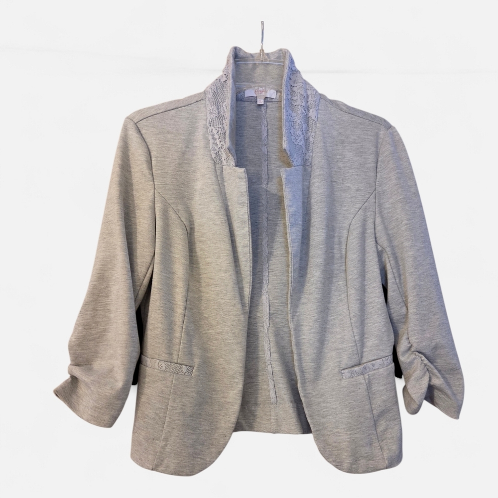 Vintage Y2K 90's Candies Light Gray Blazer Cropped Lace Ruching Size Large